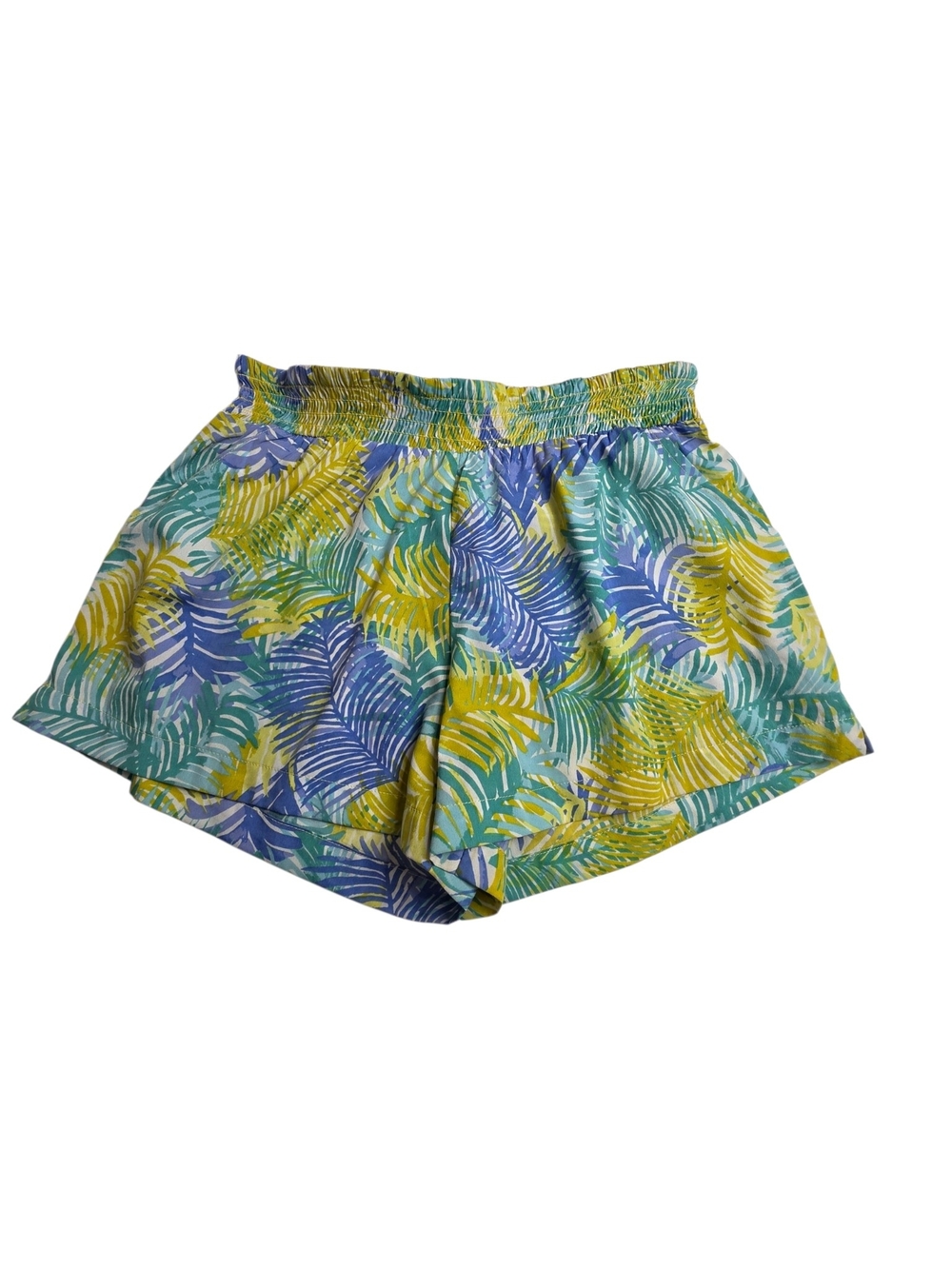 Mud Pie Tropical Leaf Elastic Waist Shorts - Yellow, Blue, Green